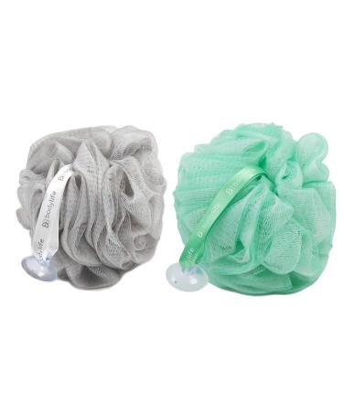 Bodylife Body Buffer Puff Exfoliating Bath & Shower Body Pouf Scrunchie Body Scrubber Grey & Green 55g Twin Pack