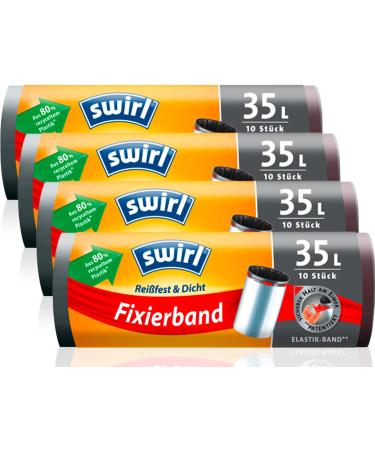 Swirl tear -resistant & densely fixing tape garbage bag 35 l (4 x 10 bags) drip -safe garbage bags for household waste tearproof garbage bags for safe hold on the trash can