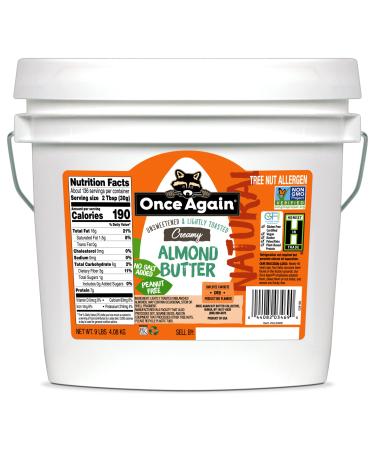 Once Again Natural Creamy Almond Butter, 9lbs - Lightly Toasted - Salt Free, Unsweetened - Gluten Free Certified, Peanut Free, Vegan, Kosher, Paleo Almond Butter 9 Pound (Pack of 1)