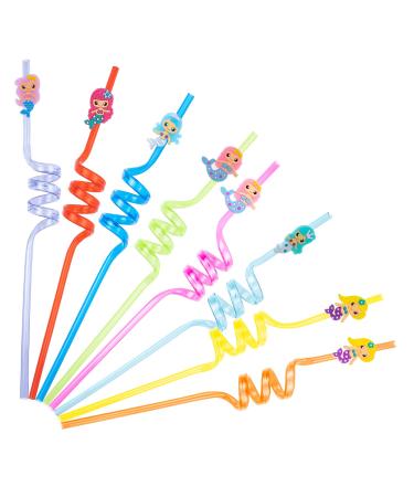 KisSealed 24 Pieces Mermaid Straws Party Favors for Mermaid Birthday Party Supplies Reusable Mermaid Drinking Plastic Straws Under The Sea Party Supplies Favors
