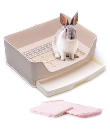 CALPALMY Large Rabbit Litter Box with 4 Bonus Ultra Absorbent Pet Toilet Training Pads - Easy to Clean 16" x 11.8" x 6.3" Rabbit and Guinea Pig Litter Box with Litter Drawer and Free No-Leak Pads