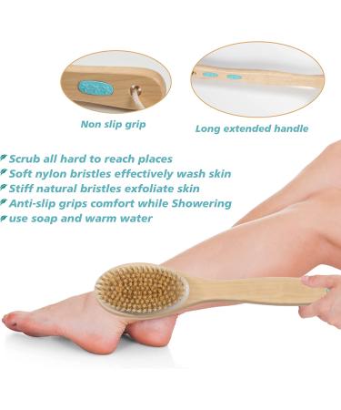 Bamboo Handled Shower Brushes for Exfoliating and Body Massage - Soft and Hard Natural Boar Bristles - Ideal for Back and Whole Body Scrubbing - Buy Online on SooperMarket.com