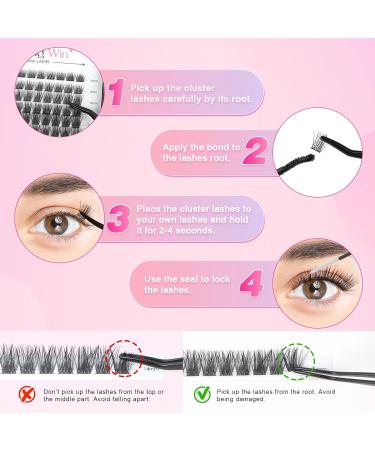 Glowing Win DIY Cluster Lashes Set - 144PCs Individual Eyelash Extensions with Bond Sea & Tweezers | 8-16mm Natural Fake Lashes - Buy Online on SooperMarket.com