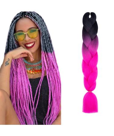prinfantasy 24 Inch Braids Pink Pre-Stretched Easy Braiding Hair Extensions for Braids Hair Hot Water Setting Synthetic Fiber Hair Extensions Black and Pink GBBZ047 GBBZ047 24 inch