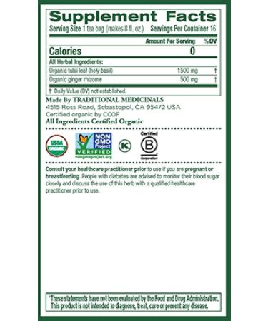 Traditional Medicinals - Organic Tulsi with Ginger Herbal Tea (Pack of 6) - Adaptogen That Helps Increase Energy and Stress Response - 96 Tea Bags Total Tea Tulsi with Ginger 16 Count (Pack of 6) - Buy Online on SooperMarket.com