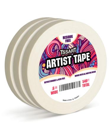 TSSART 3 Pack White Artist Tape - Masking Artists Tape for Drafting Art Watercolor Painting Canvas Framing - Acid Free 0.6inch Wide 540FT Long Total