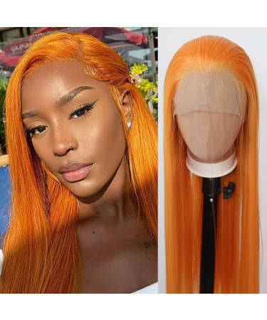 Orange Lace Front Wig - Long Straight Synthetic Hair for Black Women - Heat Resistant Fiber - Cosplay and Daily Wear - Buy Online on SooperMarket.com