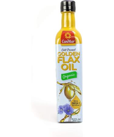 CanMar Premium Organic Golden Flax Oil - Cold Pressed, Micro Filtered, Omega-3 ALA - 16.9 oz Glass Bottle | Non-GMO, Vegan, Kosher - Shop Now! - Buy Online on SooperMarket.com