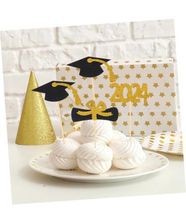 12Pcs Graduation Cupcake Toppers Glitter Cake Toppers Class of 2024 Congrats Grad Cap Diploma Cupcake Picks for Graduation Party Decorations -Golden Black - Buy Online on SooperMarket.com