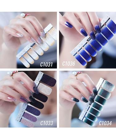 Self-Adhesive Nail Film - 14 Glitter Gradient Sheets (196 PCs) | Nail Art Stickers Manicure Set with Nail Files & Rubber Shaver for DIY Decoration - Buy Online on SooperMarket.com