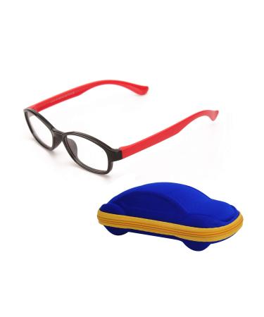 Children's Glasses Frame Without Prescription Clear Lens for Boys & Girls Age 5-12 + Glasses Case Black Red