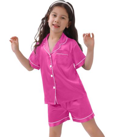 SWOMOG Kids Silk Pyjamas Set - Short Sleeve Satin PJs for Girls Boys in Rose, Ages 4-16 - Buy Online on SooperMarket.com