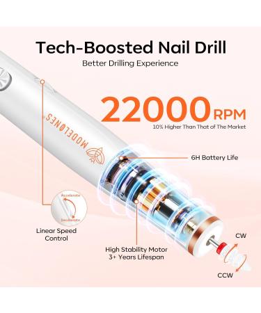 Modelones Cordless Nail Drill 22000RPM Electric Nail File with LED Light for Acrylic Gel Nails Professional Nail Drill Set with Nail Drill Bits & Sanding Bands for Quick Manicure Pedicure Kit 12 - Buy Online on SooperMarket.com