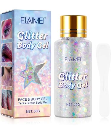 White Holographic Mermaid Sequins Body Glitter Gel - Long Lasting & Waterproof for Face, Body, Hair, and Nails - Perfect for Concerts, Parties, and Festivals - Buy Online on SooperMarket.com