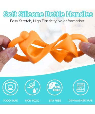 4-Pack Soft Silicone Bottle Handles for Dr Brown Narrow Baby Bottles - BPA Free - Easy Grip - Teach Babies to Drink Independently - Pink Orange Blue Green - Buy Online on SooperMarket.com