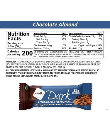 NuGo Dark Chocolate Almond Sea Salt Vegan Protein Bar - 12g Protein, 200 Calories, Gluten Free - 12ct - Buy Online on SooperMarket.com