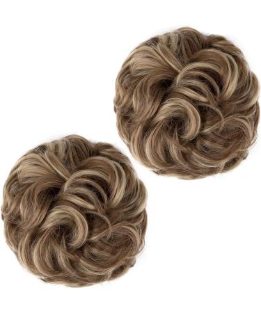 PORSMEER Curly Wavy Hair Buns Extensions 2 Pieces for Women Girls - Large Synthetic Updo Scrunchies in Gold Blonde/Ash Brown 12H24 - Buy Online on SooperMarket.com