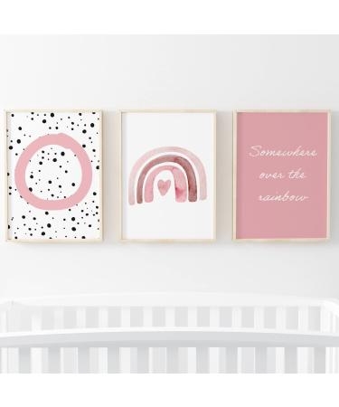 Pompom Prints Set of 3 Girls bedroom Prints Rainbow Nursery Prints Scandi Boho Style Nursery Decor Playroom Prints Picture frames not included (8x10 Inch O) 8x10 Inch O
