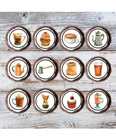 PRECUT Coffee Shop Cupcake Toppers Coffee Shop Theme Coffee Cake Premium Thickness SWEETENED VANILLA - wafer card cake decorations (Pack of 12) - Buy Online on SooperMarket.com