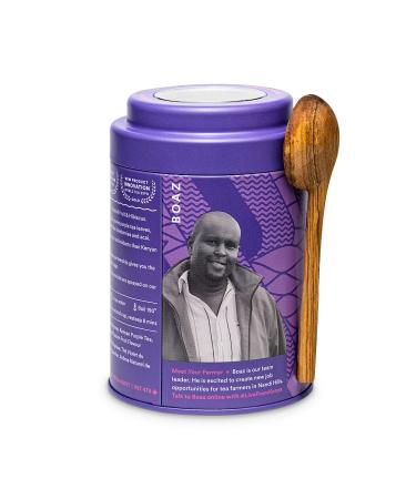 JusTea PURPLE RAIN | Loose Leaf Purple Tea | Tin with Hand Carved Tea Spoon | 40+ Cups (2.8oz) | Very Low Caffeine | Award-Winning | Fair Trade | Non-GMO Loose Leaf Tea Tin - Buy Online on SooperMarket.com
