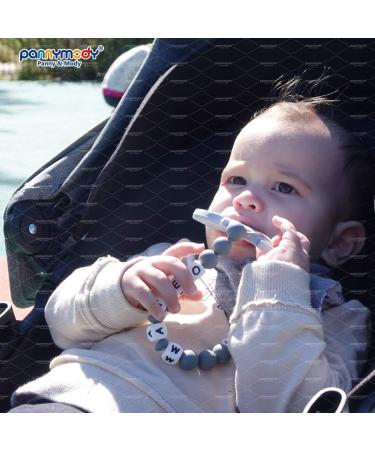 Personalized Name Silicone Teething Beads Dummy Clip | Binky Holder for Boys and Girls | Baby Shower Gift | Light Grey - Buy Online on SooperMarket.com