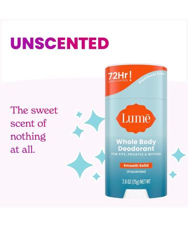 Lume Whole Body Deodorant - Smooth Solid Stick - 72 Hour Odor Control - Aluminum Free Baking Soda Free and Skin Loving - 2.6 Ounce (Pack of 3) (Unscented) Unscented 2.6 Ounce (Pack of 3) - Buy Online on SooperMarket.com