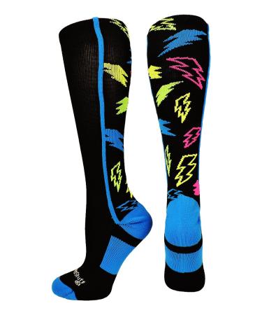 Crazy Socks with Lightning Bolts (multiple colors) Multi-neon/Black Small