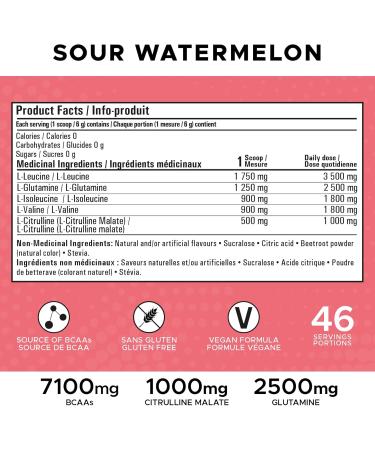Revolution Nutrition BCAA Splash BCAA Powder Vegan Formula Zero Calorie Lactose Free Muscle Recovery Post Workout 7100 Mg of Branched Chained Amino Acid 1000 mg Citrulline Malate 280 G 46 Servings (Sour Watermelon 0.62 Pound) Watermelon 0.62 Pound - Buy Online on SooperMarket.com