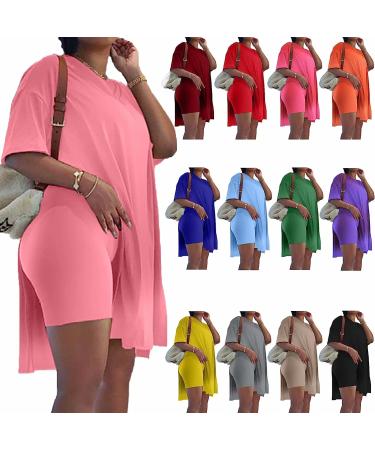 Difanlv Plus Size Women's 2 Piece Brown Tracksuit Set - Short Sleeve Tunic Top & Bodycon Shorts | Size Large - Buy Online on SooperMarket.com
