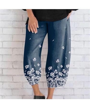 Women's Casual Cotton Linen Palazzo Pants with Pockets - Navy, X-Large - Buy Online on SooperMarket.com