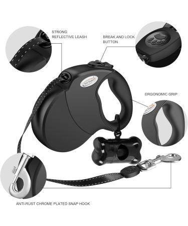 Dog Lead Retractable 5M Extendable Dog/Pet Leads/Leash with Waste Bag Dispenser and Poop Bags Extendable Tape Lead Belt for Dogs Pets Puppy up to 50KG/5m (110 lbs/16ft) 50kg-with waste bag Dispenser - Buy Online on SooperMarket.com
