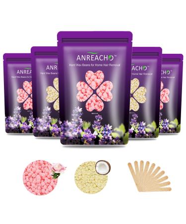 Wax Beads for Hair Removal, ANREACHO 17.5oz Waxing Beads for Brazilian Wax, Hard Wax Beans for Brazilian Bikini Face Eyebrow Back Chest Legs waxing, At Home Hard Wax Beads refill for hair removal Kit with 10pcs Wax Waxing …
