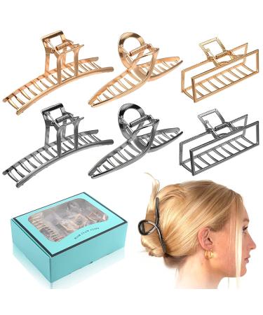6 Pack Large Metal Hair Claw Clips - Non-slip Gold & Silver Fashion Accessories for Women - Buy Online on SooperMarket.com