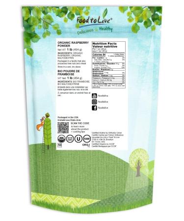 Organic Raspberry Powder 1lb - Non-GMO Vegan Superfood with Essential Nutrients - Ideal for Juices & Smoothies - Includes Maltodextrin - 1lb Pack - Buy Online on SooperMarket.com