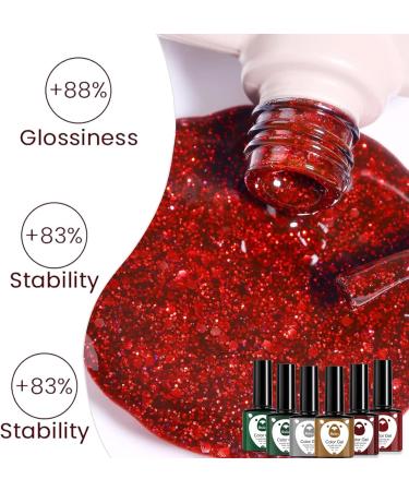 Christmas Gel Nail Polish Set Glitter Red Green Gold Silver 6 Colors Burgundy Dark Red Soak Off LED/UV Lamp Manicure Nail Varnish Sets for Women Nail Art Salon DIY Home - Buy Online on SooperMarket.com