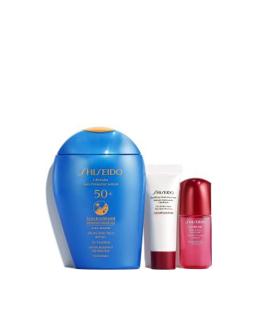 Shiseido Ultimate Active Sun Protection Set with SPF 50+ Lotion, Cleansing Foam, Ultimune Concentrate & Pouch - Buy Online on SooperMarket.com
