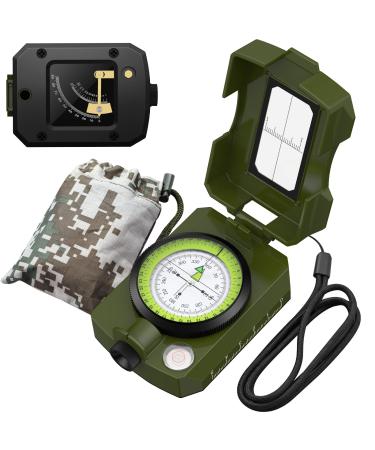 Proster Hiking Compass with Inclinometer IP54 Waterproof Military Compass Professional Compass Multifunctional Handheld Compass with Carrying Case for Camping Hunting Hiking Geology Activities Green