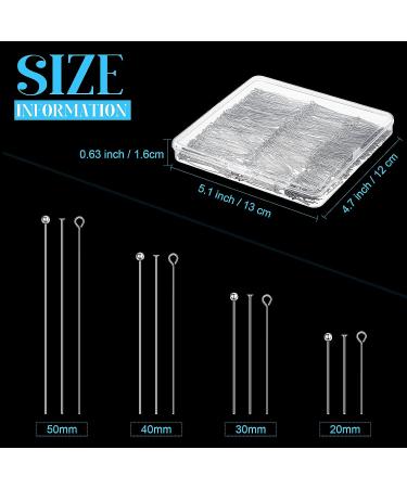 1000-Piece Stainless Steel Eye Pins for DIY Jewelry Making - Silver Color, 20/30/40/50mm Sizes - Buy Online on SooperMarket.com