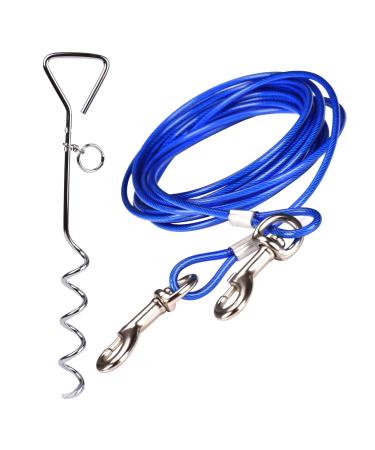 16ft(5M) Dog Tie Out Cable with 18" Spiral Ground Stake Spike - Out for Outdoor Yard and Camping - Small to Medium Dogs (16ft(5M) cable 18" stake Blue) 5M Blue