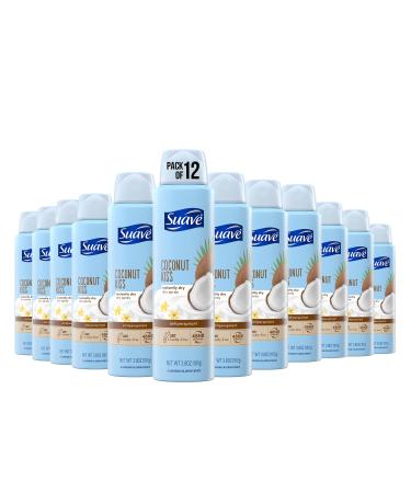 Suave Spray Deodorant Woman Coconut Kiss deodorant women spray Antiperspirant 48-Hour Odor & Wetness Protection 3.8 Oz (Pack 12)