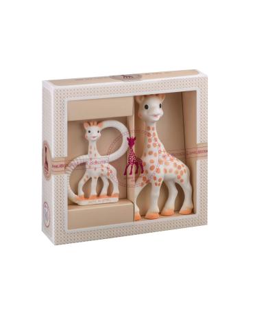 Sophie la girafe Sophiesticated Original Teether and Teething Ring Gift Set 100% Natural Rubber Baby Teething Toys Baby Gift Box Set with Gift Bag and Card Baby Teething Toy Gift Set Single