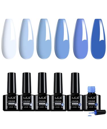 LKE Gel Nail Polish Set Summer 6 Color Light Baby Ocean Blue White Gel Polish Set Gel Nail Kit Soak Off U V/LED Nail Lamp Nail Art Design Manicure Pedicure for Home DIY & Salon Gifts Baby Blue