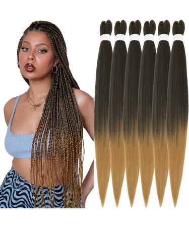 Xusuperb Lang Pre Stretched Braiding Hair Ombre Honeyblond 30 inch Easy Braids Extensions Kanecalon Kunsthaar for braid 6 Packs Appeared Lichelhair Yaki Lichen Hair extensions (T1b/27#) 76 cm (6 Pack) T1B/27#