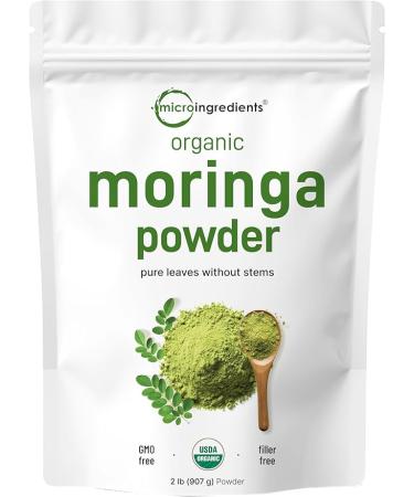 Moringa Powder Organic (Moringa Oleifera Leaf Powder)  2 Pounds  Rich in Antioxidants and Immune Vitamin  Great Superfoods for Moringa Tea  Moringa Drink  Moringa Powder for Hair  India Grown  Vegan 2 Pound (Pack of 1)