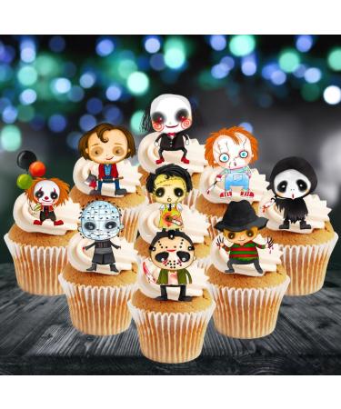 Halloween Horror Cupcake Toppers Theme #1 (PRECUT Optional) Horror Movie Edible Cupcake Toppers - Wafer Cake Decorations (PRECUT Pack of 12) - Buy Online on SooperMarket.com