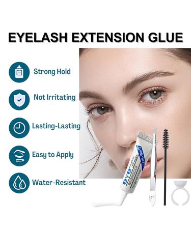 Clear Eyelash Extension Kit with Fast Drying Glue - Waterproof & Strong Hold - Includes Tweezer, Brush, and Glue Ring - 7g - Buy Online on SooperMarket.com