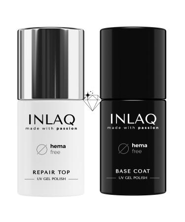 INLAQ HEMA Free Repair Top + Base Coat | Top Coat and Base Coat Set 2Pcs - Premium Top and Base for Hybrid Varnishes 2x6ml