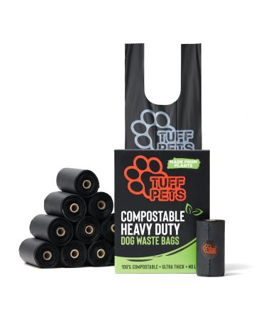 Tuff Pets Compostable Dog Poop Bags on Rolls | 50% Thicker Plant-Based Biodegradable Dog Poo Bags with Tie Handles | Certified Home Compostable | 12 Rolls