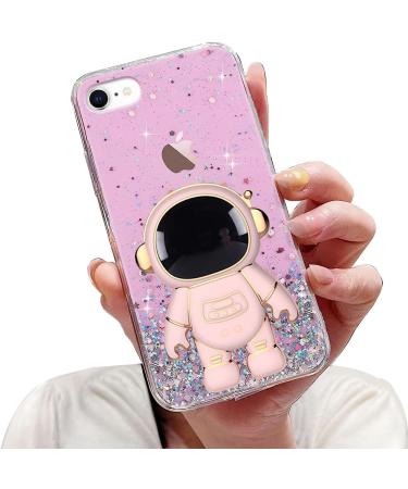 Tivenfezk nadoli for iPhone 7/8/SE 2020/2022 astronaut hidden stand shell caricature glitter stand soft silicone bling transparent protective cover iphone 7/8/se 2020/2022 pink