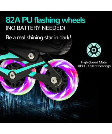 Adjustable Kids Roller Blades with Illuminating Wheels - Green Medium - Big Kids (Sizes 1-4 US) - Buy Online on SooperMarket.com